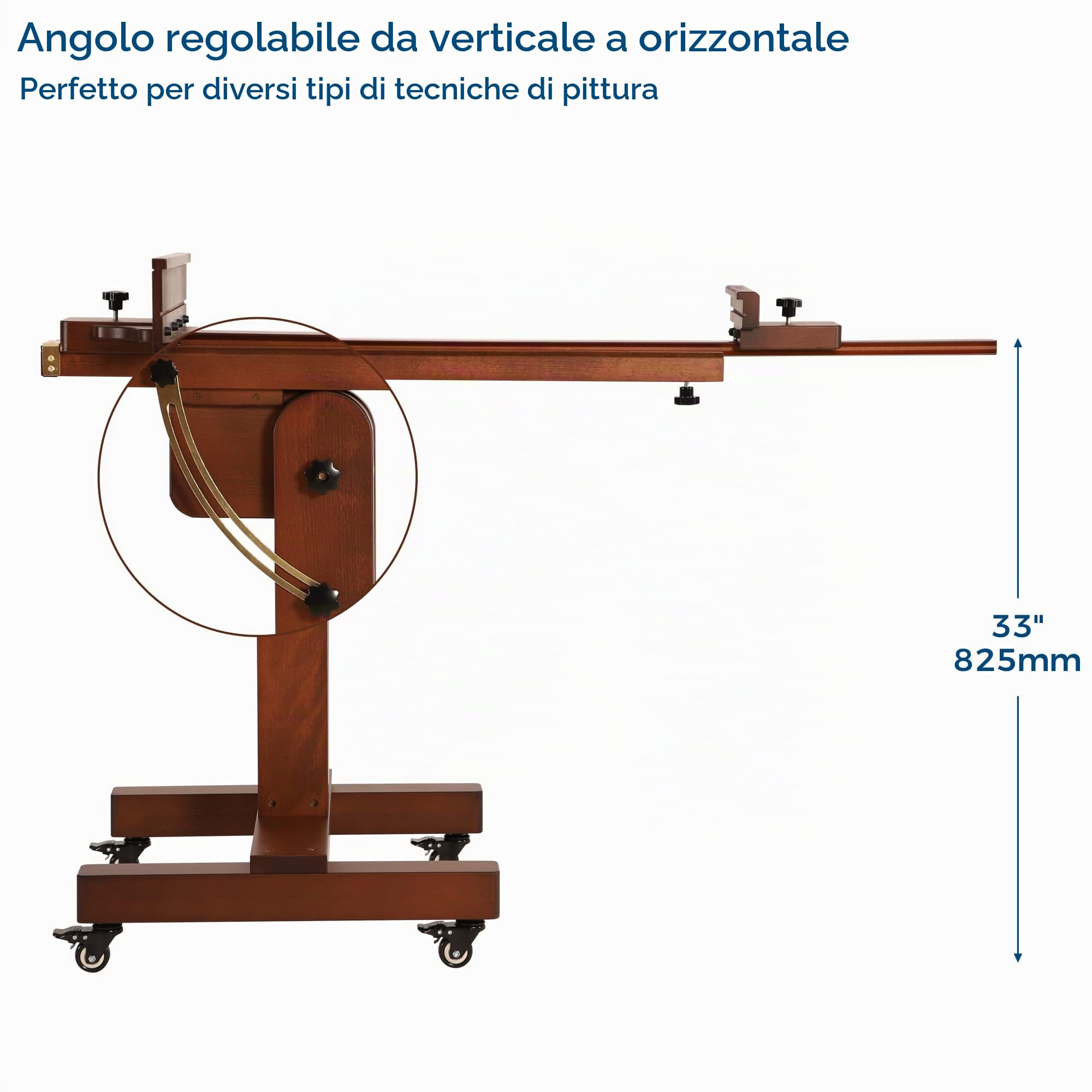 VISWIN Cavalletto da Studio Grande Professionale, Inclinabile all'Orizzontale, Cavalletto Elegante Regolabile in Legno di Faggio con 4 Ruote, Cavalletto Stabile Dipingere per Adulti, Artisti, TV