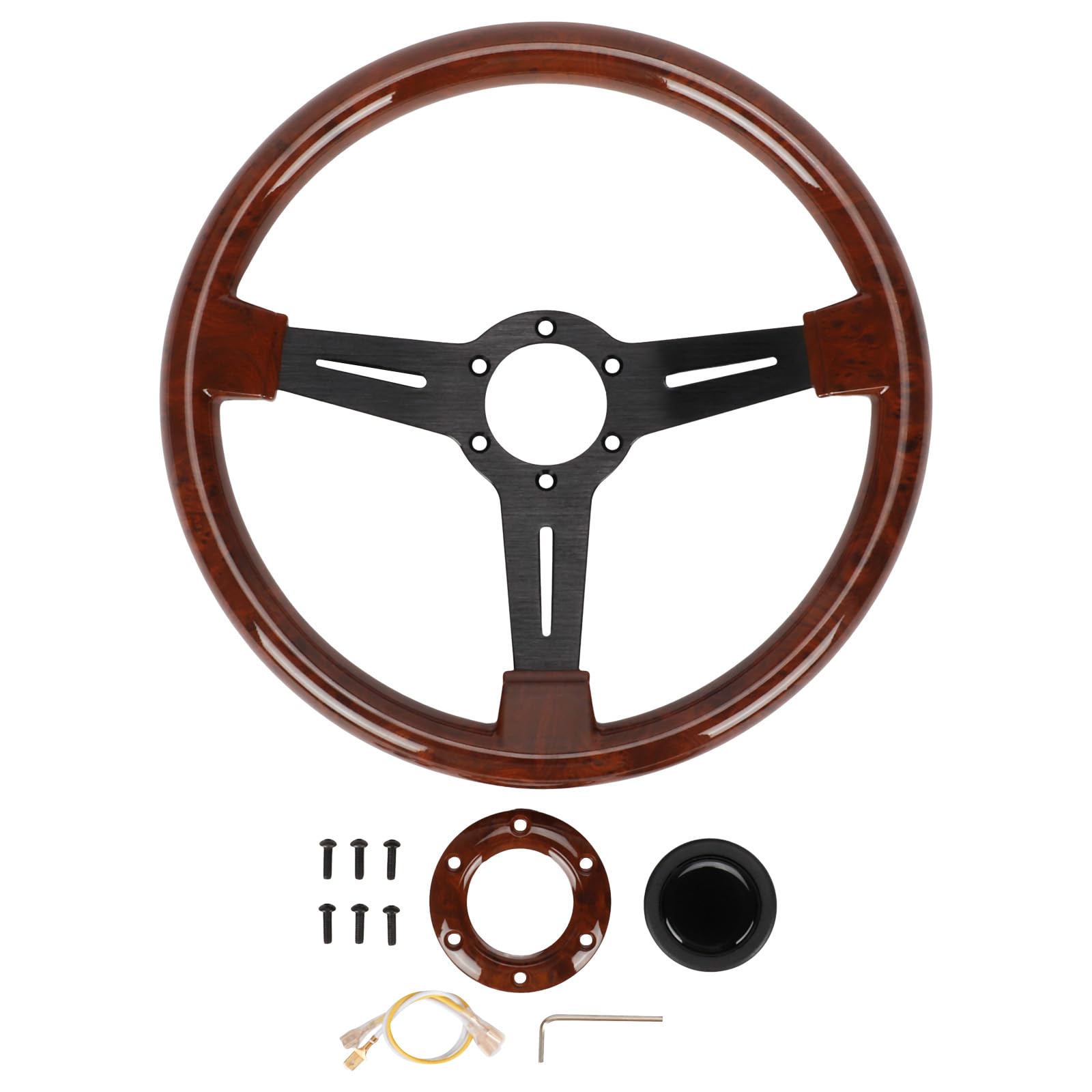 aleawol 350 mm Volante in Legno, 14 Pollici Volante in Mogano Classico con Kit Clacson per Auto Modifica Retrofit