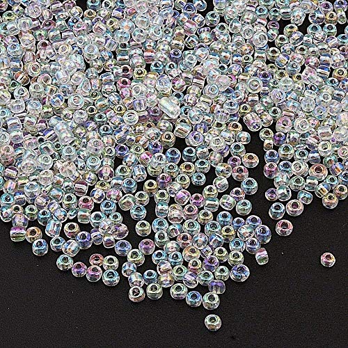 Perlin Seed Beads Glass Beads Indian Beads Seed Beads Pony Beads 3 mm Transparent Rainbow Colour Set 8/0 Clear Mini Round Luster Seed Beads 3300 Pieces (White AB)