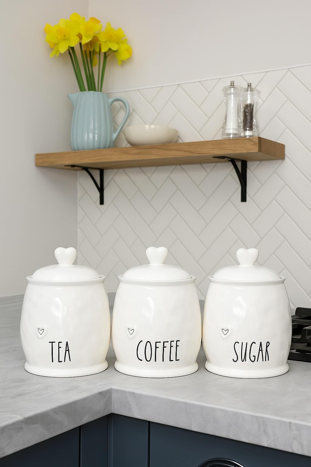 Ceramic Tea Coffee Sugar Canister Set White Kitchen Storage Jars