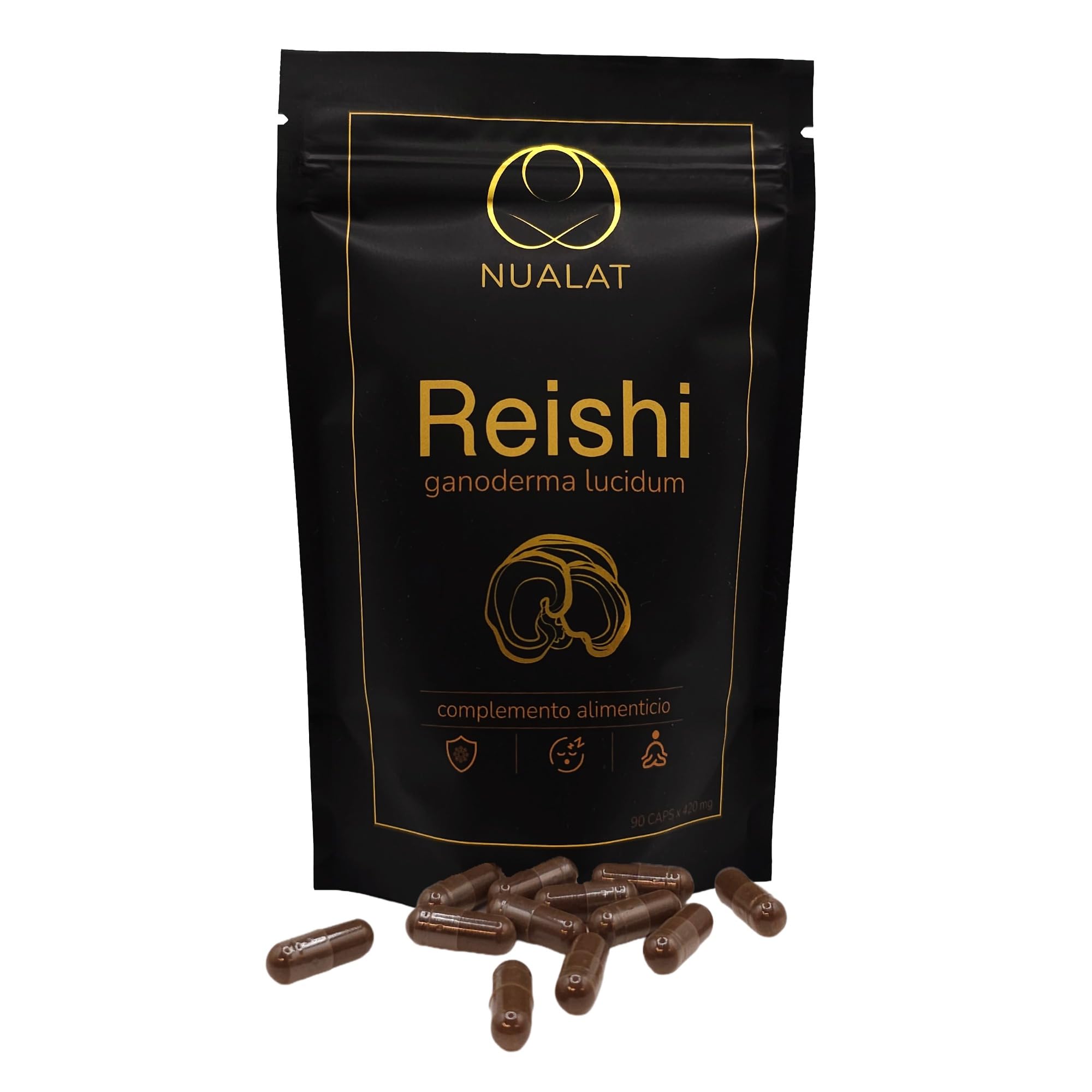 Extracto de Reishi, Ganoderma Lucidum, 420mg, Cápsulas Vegetales, 55% Beta-Glucanos, 5.12% Triterpenos, para Descanso, Inmunidad y Equilibrio Emocional