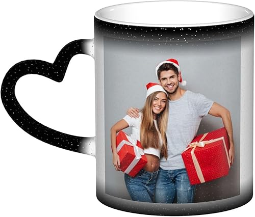 Taza mágica personalizada, taza de café con foto personalizada que cambia de color, con mango en forma de corazón, taza de cerámica, regalo para