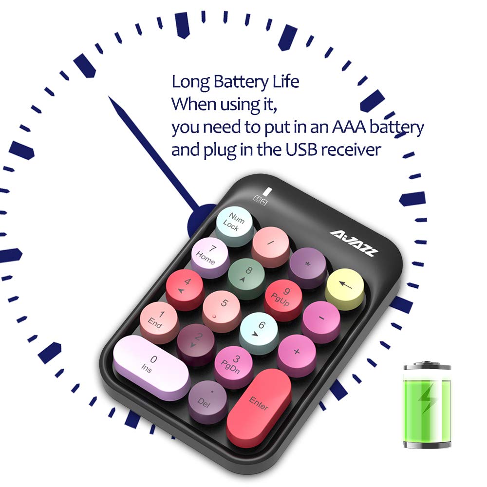 FELiCON AK18 Clavier numérique sans Fil, pavé numérique Portable 2,4 GHz avec clé Ronde rétro et récepteur USB Clavier numérique de comptabilité financière pour Mac, PC (Noir)