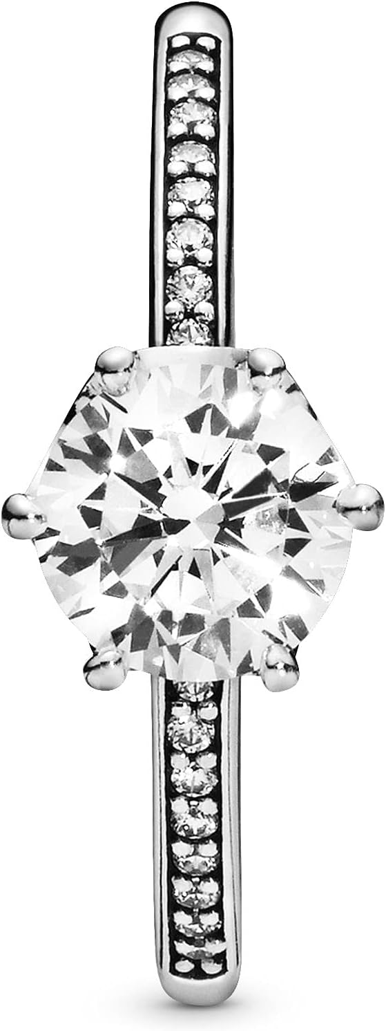 PANDORA Clear Sparkling Crown Solitaire Ring - Promise Ring for Women - Sparkling Jewelry for Women - Sterling Silver with Clear Cubic Zirconia - Size 7