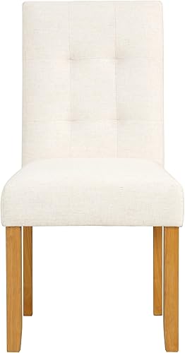 Miniatura 4 de HomePop Sillas de comedor de tela con botones incrustados - Marfil texturizado tejido (Set de 2)