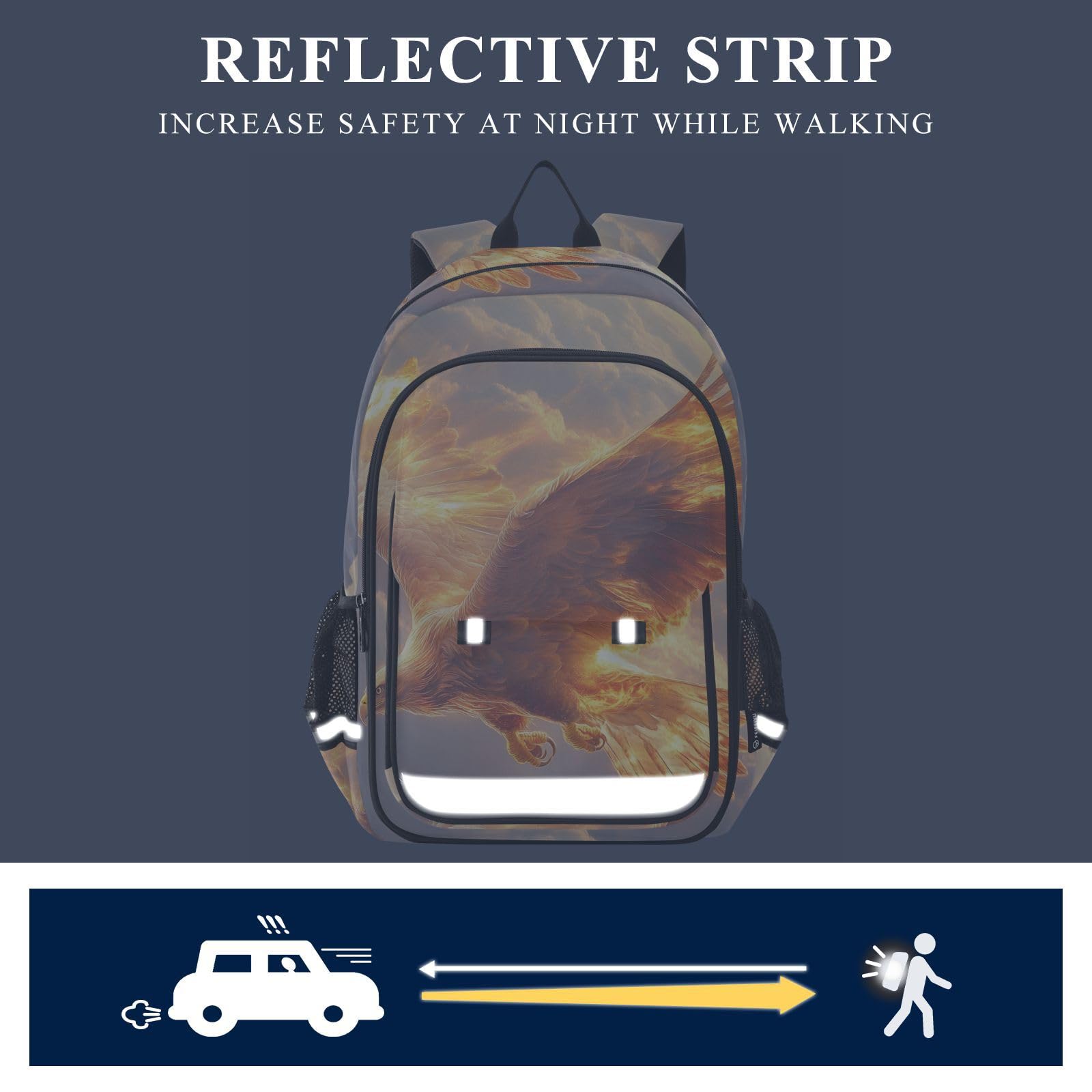 Mnsruu Laptop-Rucksack, 15,6 Zoll, Motiv: Adler, die durch Flammen fliegen, Schultasche für Teenager, Mädchen, leichter Reiserucksack für College-Arbeit, 45 x 33 x 17 cm