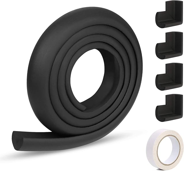 Vicloon Edge Protectors , 2 M Foam Safety Strip and 4 Corner Cushion Protector Set, Edge Corner Guards for Baby (Black)