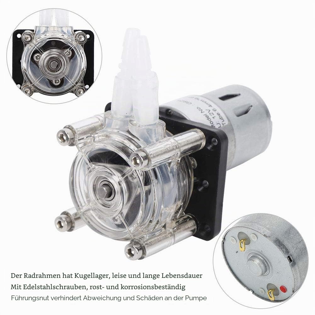 Fafeicy G928 12V Peristaltikpumpe, 500 ml/min Dosierpumpe mit großem Durchfluss, mit Kartenschlitzdesign und Edelstahlschraube, für Aquarienlabor, 6,4 mm x 9,6 mm Pumpenrohr (12V)