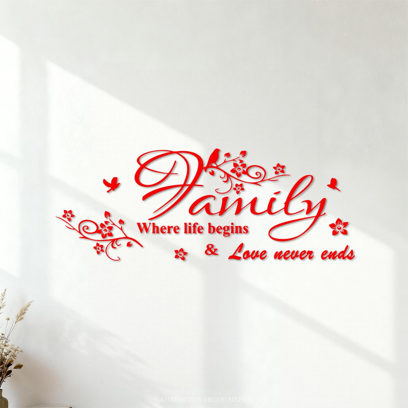 Vinyl Art Sticker Family is The Starting Point of Life and Love Never Ends 39x104cm Glass Stickers Red โ image 1