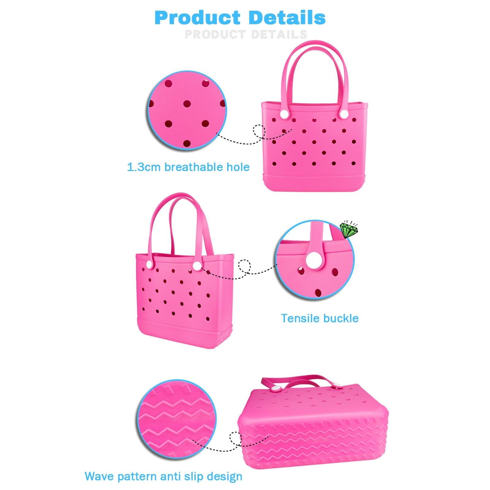 Strandtasche Wasserdicht Waschbare Strapazierfähige Offene Tragetasche Sanddicht Tasche Silikon EVA Tote Bag Outdoor Reisetaschen Weekender Handtaschen für Sport, Pool, Fitnessstudio,Shopper