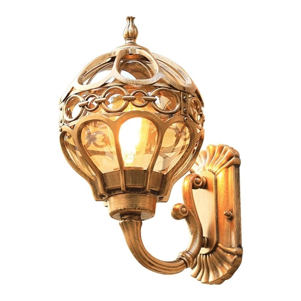 OZBMA Retro Gooseneck Wall Light Globe Glass Shade Sconce Outdoor Aluminum Lamp for Patio Porch Garden House Garage Terrace Aisle Staircase(Gold,40cm/15.7inch)