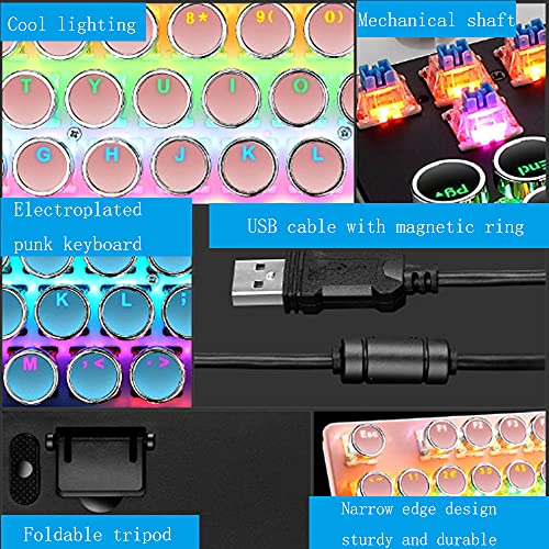 Ltvystore Mechanical Gaming Pink Keyboard,87 Key Retro Punk Typewriter-Style,Blue Switch Rgb Backlit Keyboard,Anti-Ghosting, Usb Wired, For Pc Laptop Desktop Computer, For Game And Office #TOP4