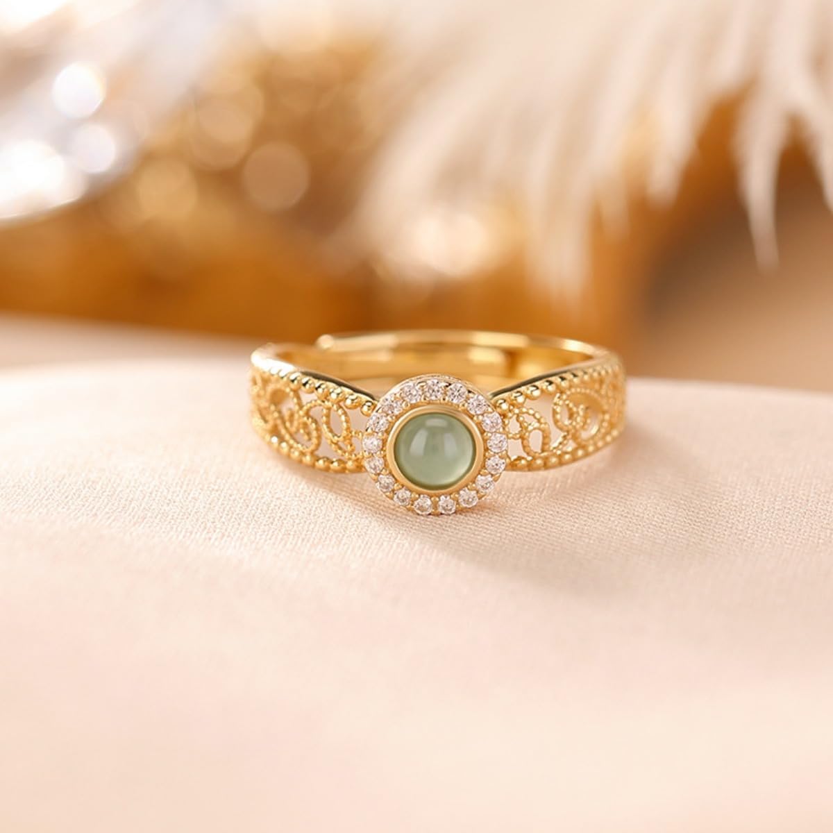 S925 Sterling Silver Jade Rings, iligree Ruyi Hollow-Out Open Jade Ring for Women, A Women's Day Gift for Yourself。