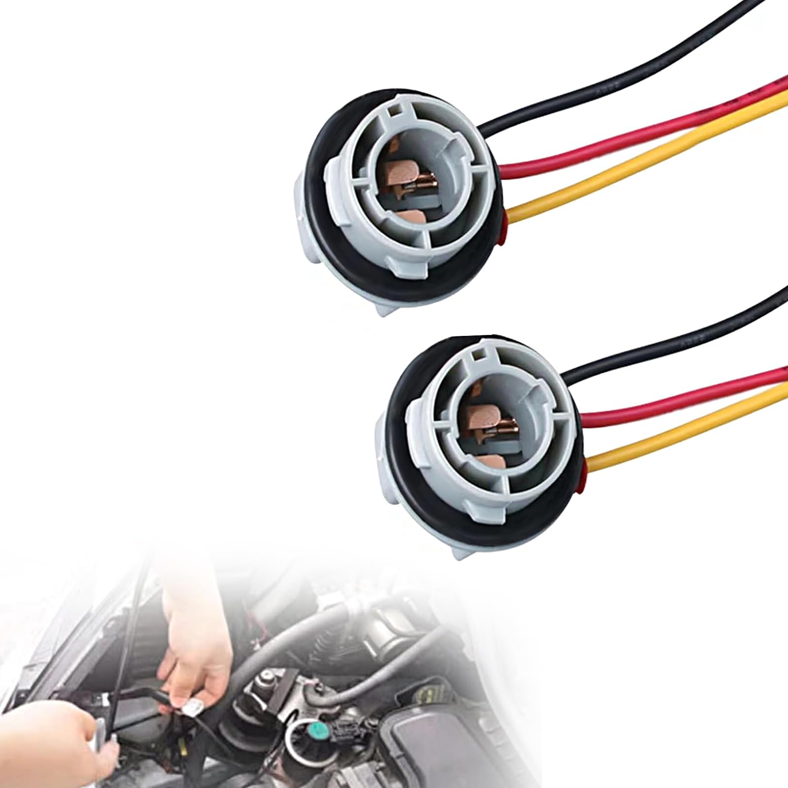 2 PCS 1157 Car LED Socket Plug, Waterproof Durable Vehicle Signal Light Adapter Accessories with Wire, Universal Automotive Bulb Holder Connector Replacements for Truck SUV Car (Gray)