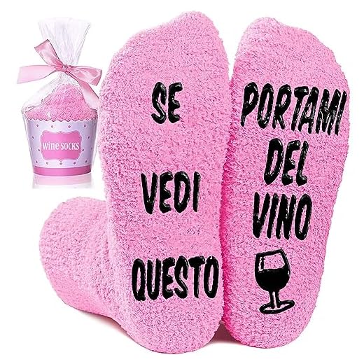 Calze Antiscivolo Divertenti SE VEDI QUESTO PORTAMI UNA VINO, Calzini Invernali Idee Regalo per Donna Migliore Amica Speciale Festa della Mamma Compleanno Natale