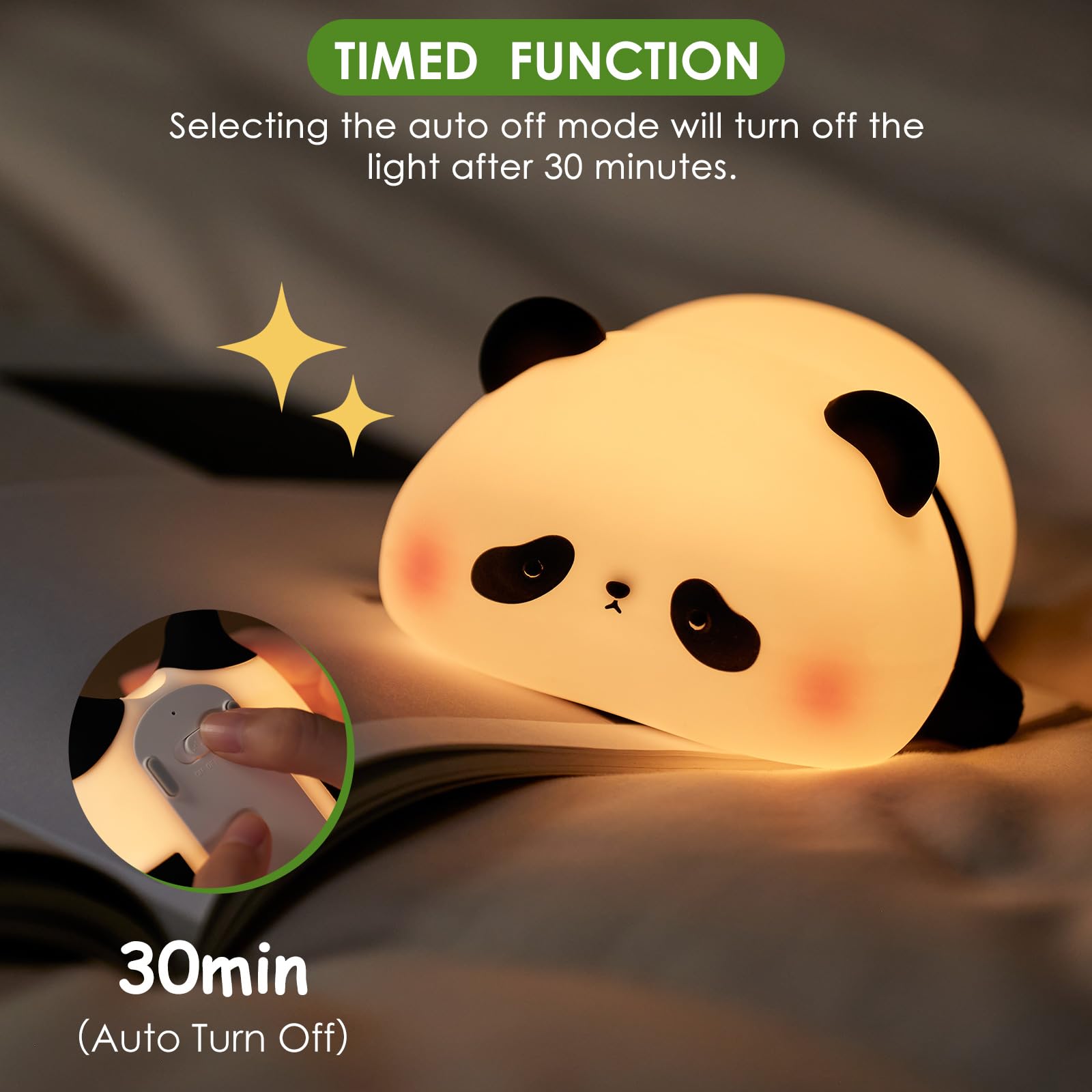 ZWOOS Luce Notturna per Bambini, 3 Modalità di Luce, Lampada da Comodino per la Camera del Bambino con Timer da 30 Minuti e Controllo Touch, Ricarica USB 1200 mAh per Bambini