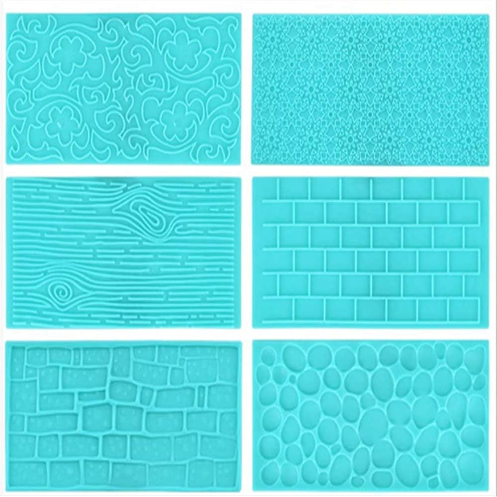 6 Pcs Fondant Impression Mat Embossed Icing Moulds Plastic Embossed Icing Moulds Kits Stone Wall Bark City Wall Sun Flower Impression Mold Fondant Cake for Cake Edging Cupcakes and Biscuits