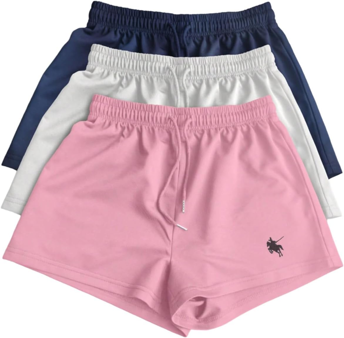 OYOANGLE Women's 3 Pack Graphic Sweat Shorts Elastic Drawstring Waist Wide Leg Track Shorts