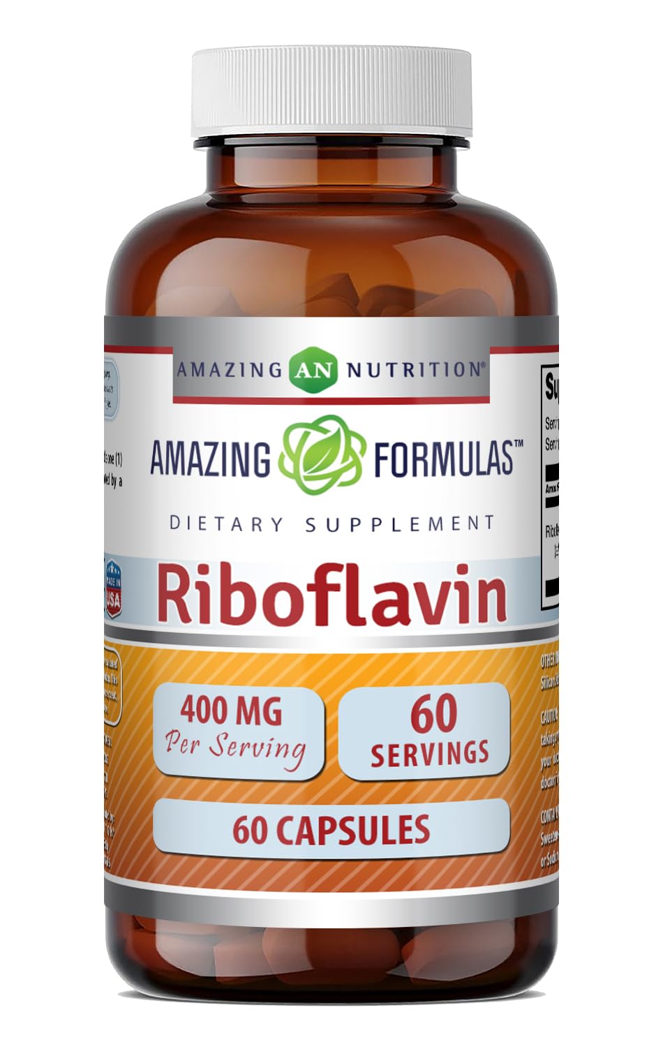 Amazing Formulas Riboflavin (Vitamin B2) Supplement | 400 Mg per Serving | 60 Capsules | Non-GMO | Gluten-Free | Made in USA 1 Pack | 60 Count