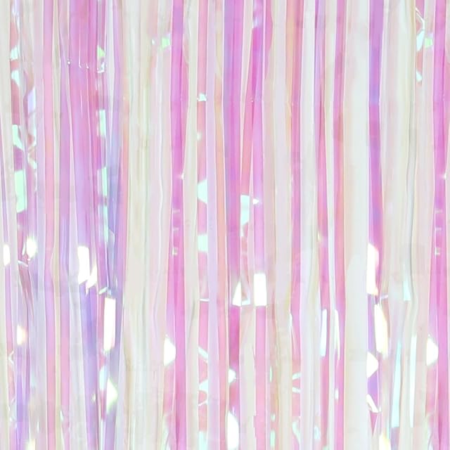 SUNBEAUTY Rainbow Tinsel Foil Fringe Curtains Pink Metallic Tassel Curtain Party Streamers Backdrop for Graduation Birthday Wedding Disco Pastel Unicorn Mermaid Princess Party Decoration 3ft X 8ft