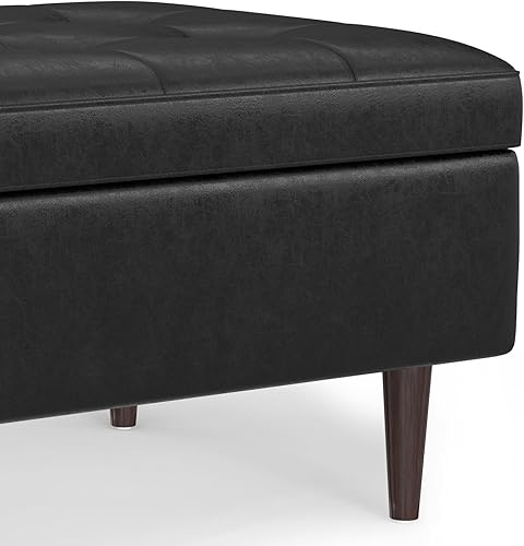 Miniatura 97 de SIMPLIHOME Shay - Otomana rectangular moderna de mediados de siglo de 48 pulgadas de ancho en piel sintética vegana envejecida, color marrón, Sillín