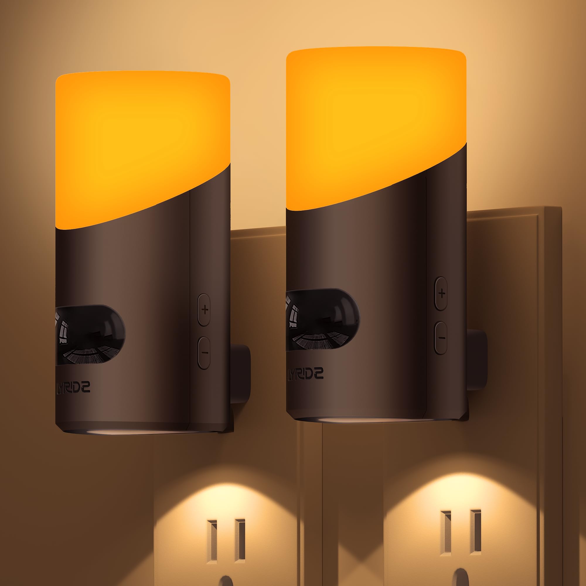 Lyridz Amber Night Light with Motion Sensor, 1-150LM Dimmable Plug-in Nightlight Indoor for Bedroom, Bathroom, Hallway, Stairs, Pet House, Toilet, 2