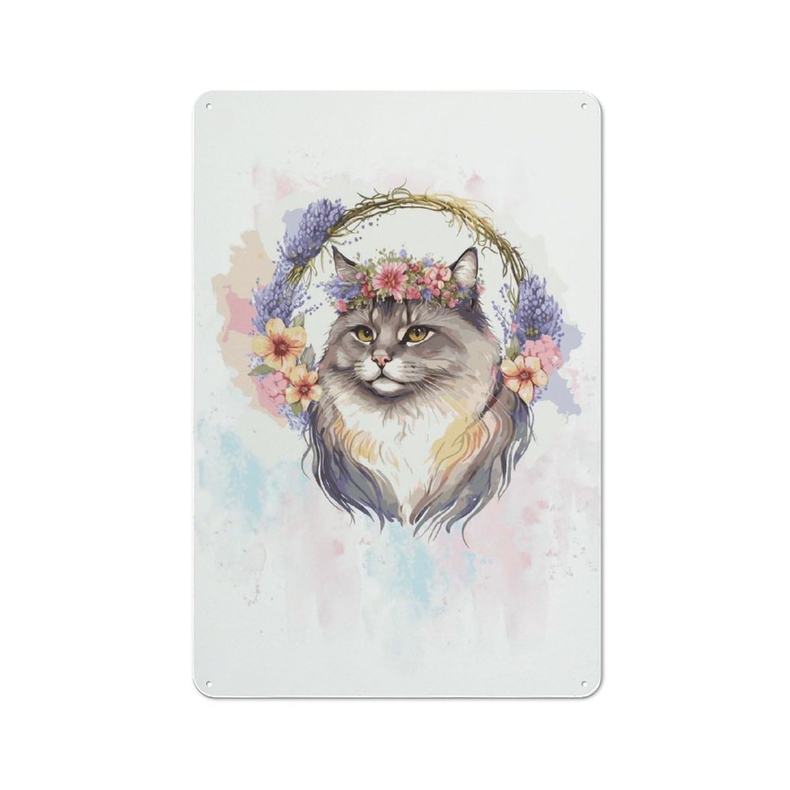 Junmoney Style-20 Siberian Cat Watercolor Printed Metal Sign 30X20cm For Hobby Room Or Studio, Gift Idea At Christmas For Creative Interior Collectors