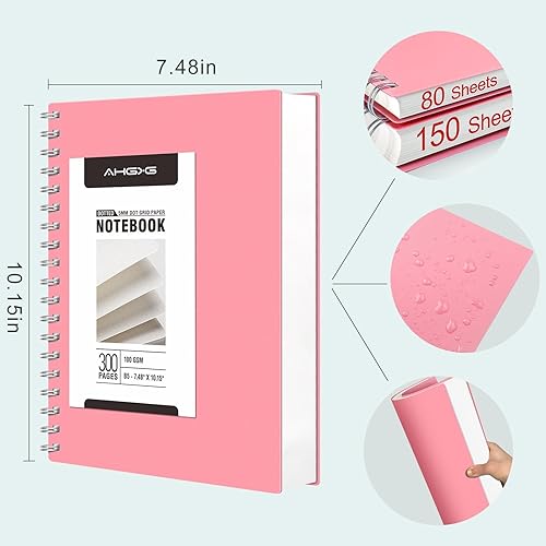 Miniatura 2 de AHGXG Cuaderno de espiral de 300 páginas con cuadrícula de puntos, diario grueso B5, papel punteado grueso de 3.53 ozm, tapa dura de plástico, con