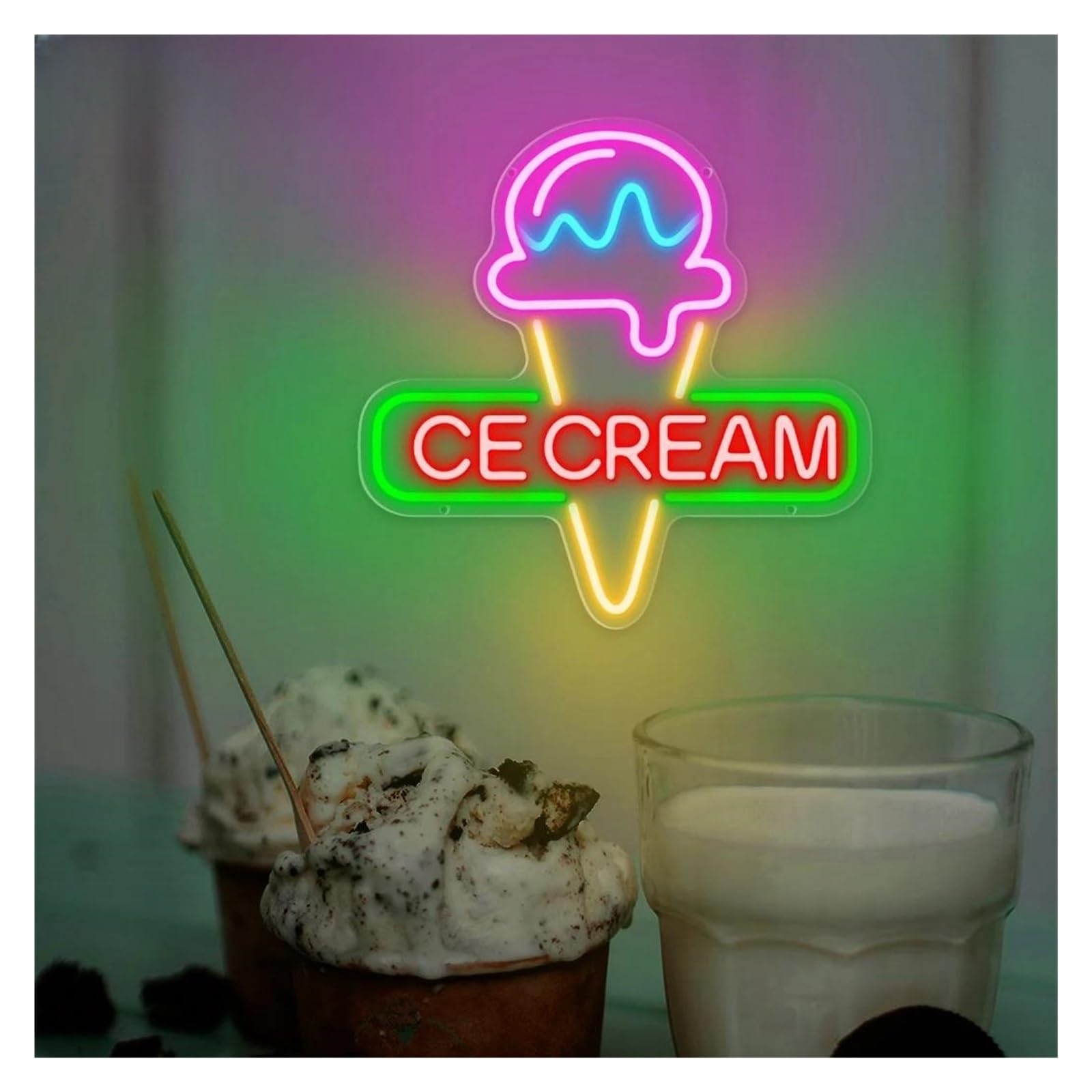 Letrero luz neón LED de helado para letreros neón Comida para luz para heladerías Restaurantes Tiendas bocadillos