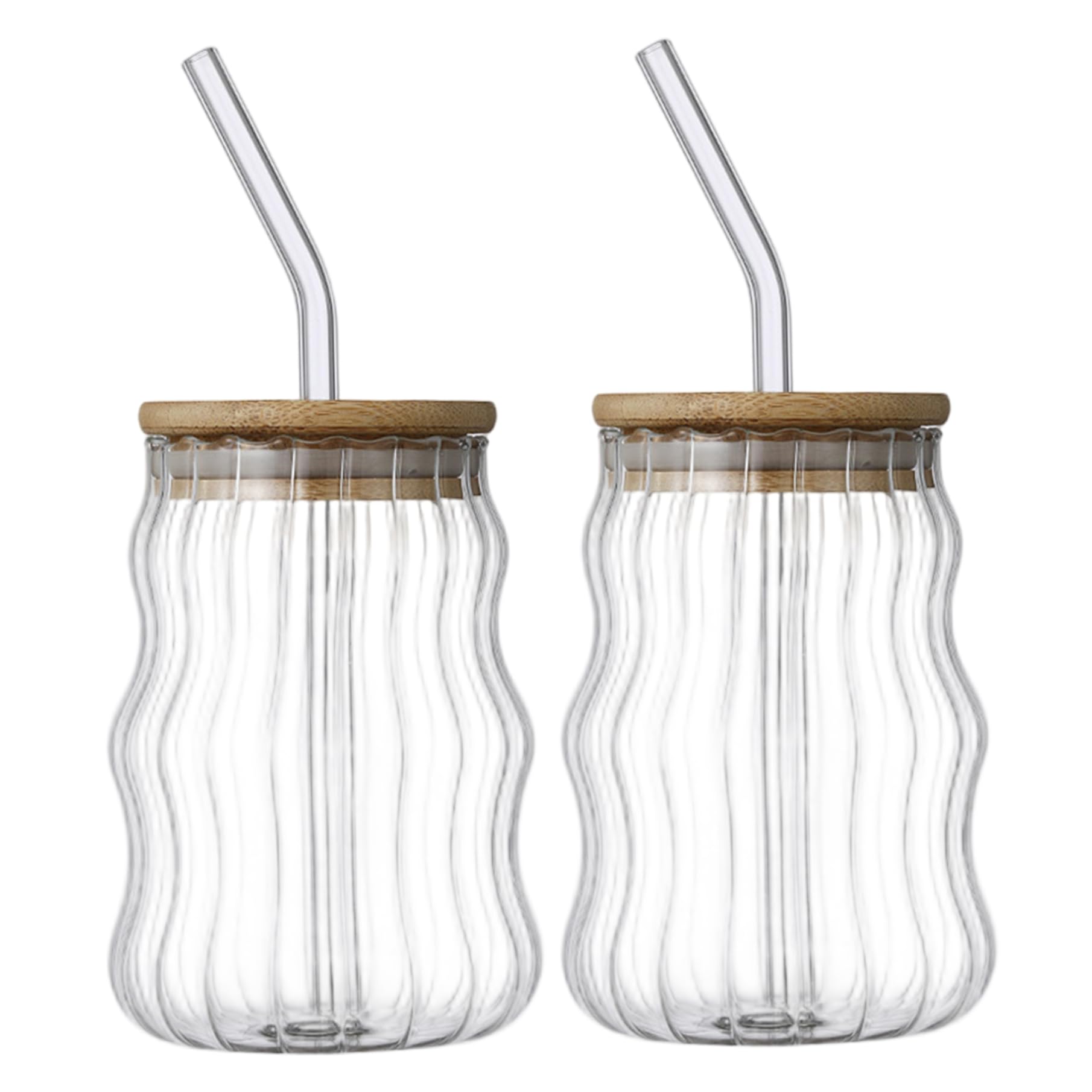 Vasos de vidrio acanalado de borosilicato de 500 ml con tapas y popotes de cristal