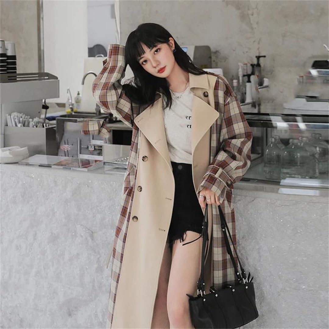 Women Drape Patchwork Color Trench For Long Waist Spring Autumn Casual Coats