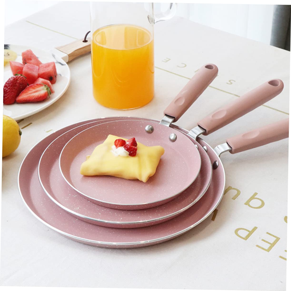 OUNONA Aluminum Nonstick Frying Pan Omelette Pancake Pan Kitchen Gadget for Home Restaurant Cooking Easy Release Flat Bottom Pink Color