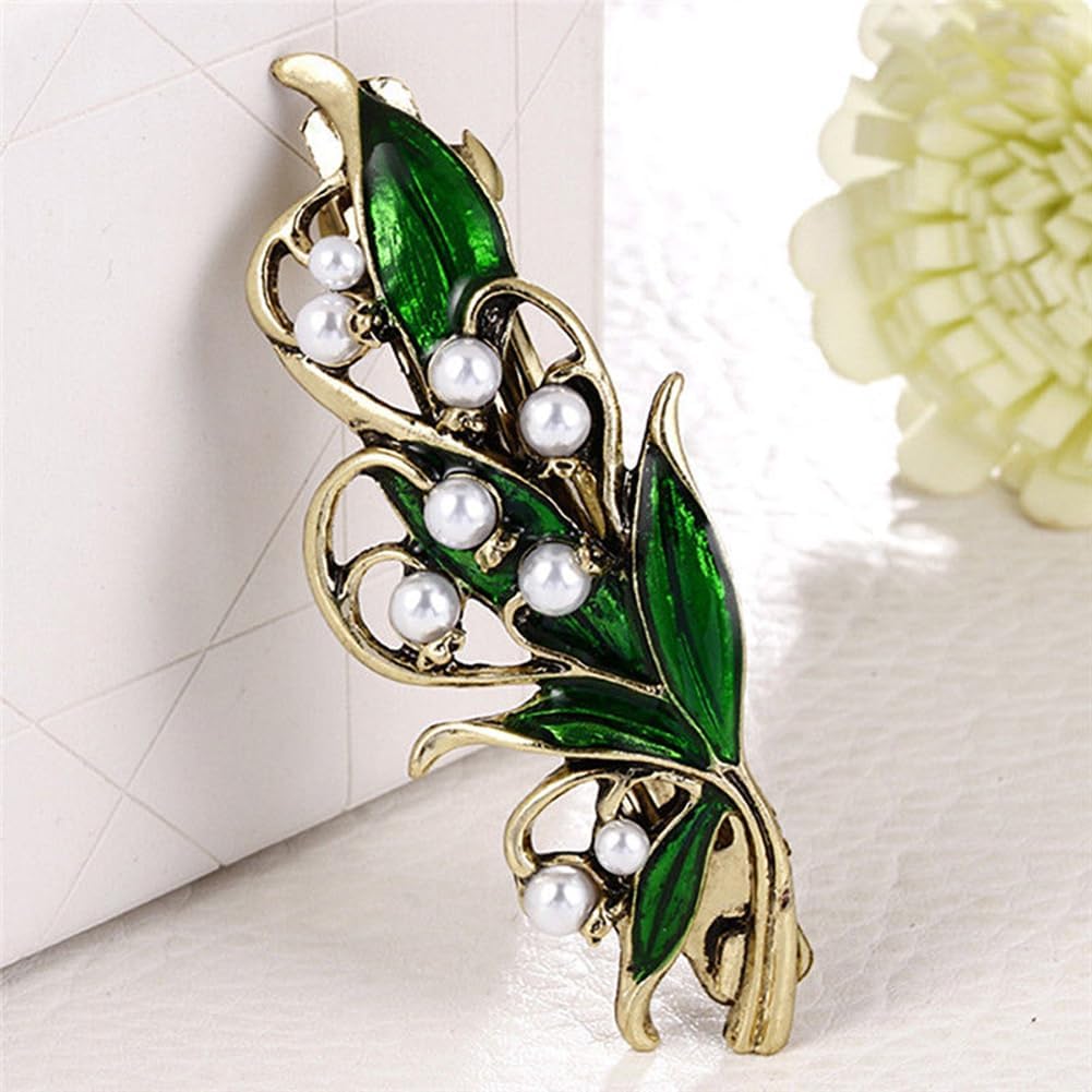 2 PCS Green French Vintage Leaf Hair Barrettes,Hand Crafted Spring Clip Metal Hair Pin,Elegant Jewelry Hair Decorations for Women Girls