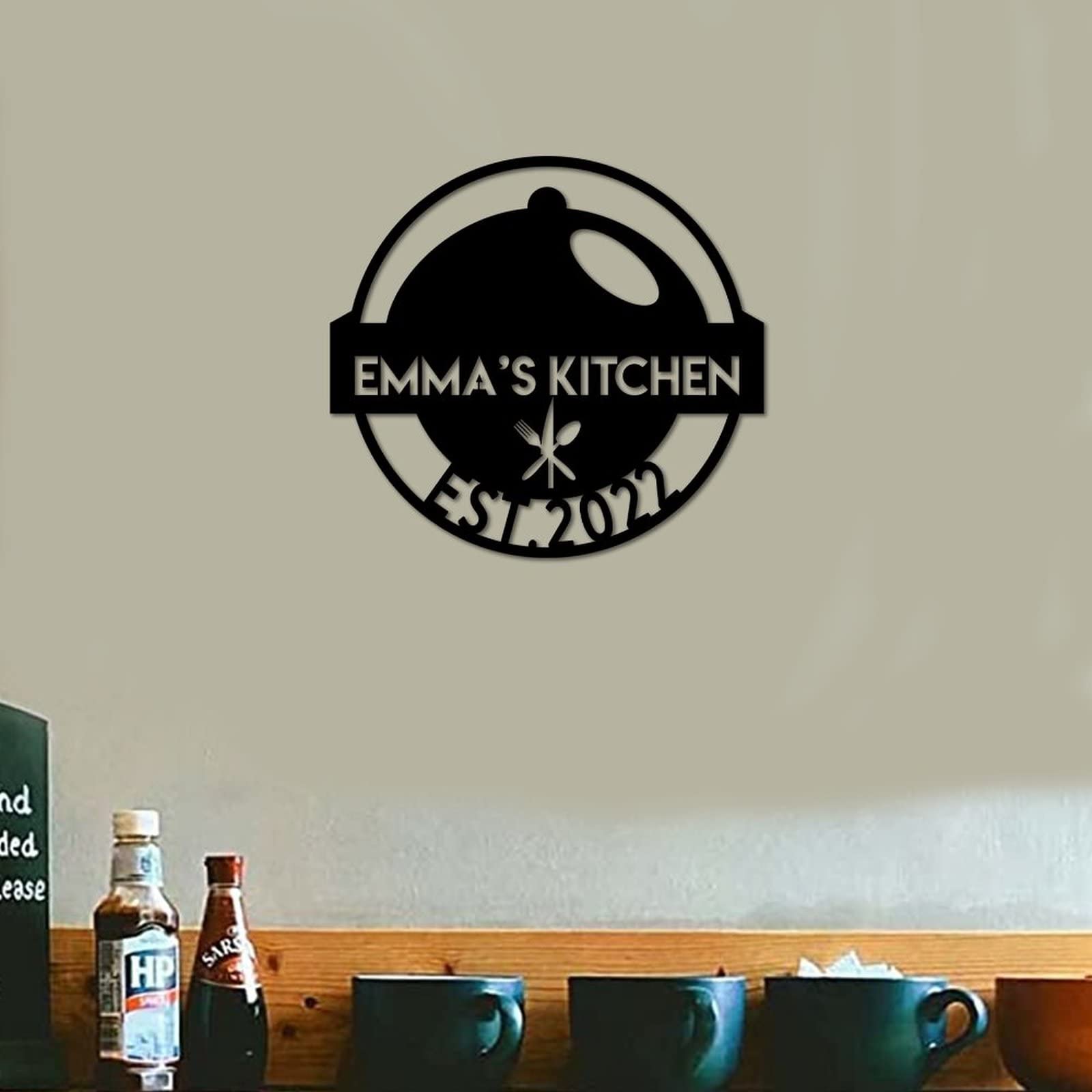 Letrero de metal personalizado para cocina, letrero de nombre personalizado para cocina, letrero de apellido, decoración del hogar, regalo para amantes de la cocina, regalo de cocina para mamá, regalo