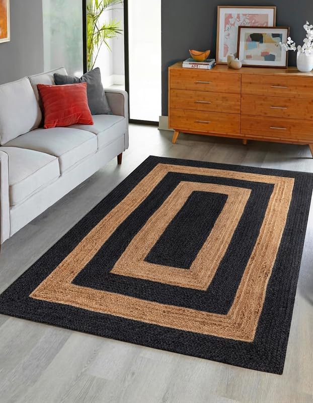Tapis de salon scandinave noir et beige 0,6 x 4,3 m