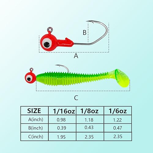 Miniatura 5 de UperUper Juego de 50 ganchos de cabeza de plantilla de pesca, cabeza redonda de pesca con ojos 3D, ganchos de acero al carbono para señuelos suaves,