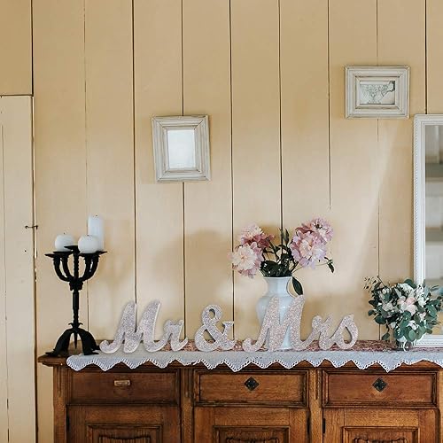 Miniatura 4 de Mrs & Mr Sign - Decoración de mesa de amor, letras para accesorios de fotos de boda, pancarta de fiesta, purpurina plateada