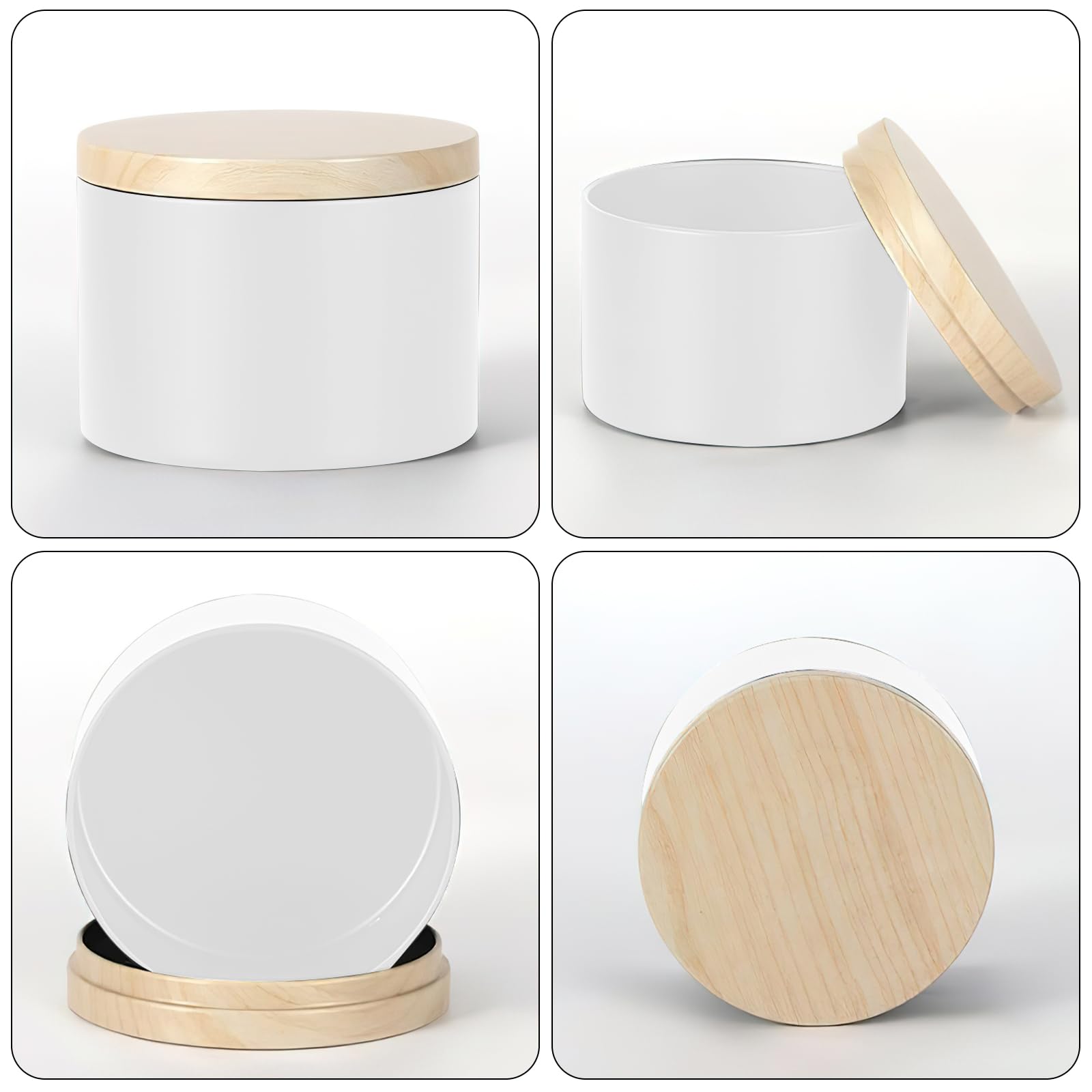 Lot de 48 Pots à Bougies Métalliques 120ml avec Couvercles Effet Bois, Boîtes Vides Blanc Mat pour Fabrication de Bougies Artisanales, Récipients Hermétiques pour Épices, Thé, Cosmétiques