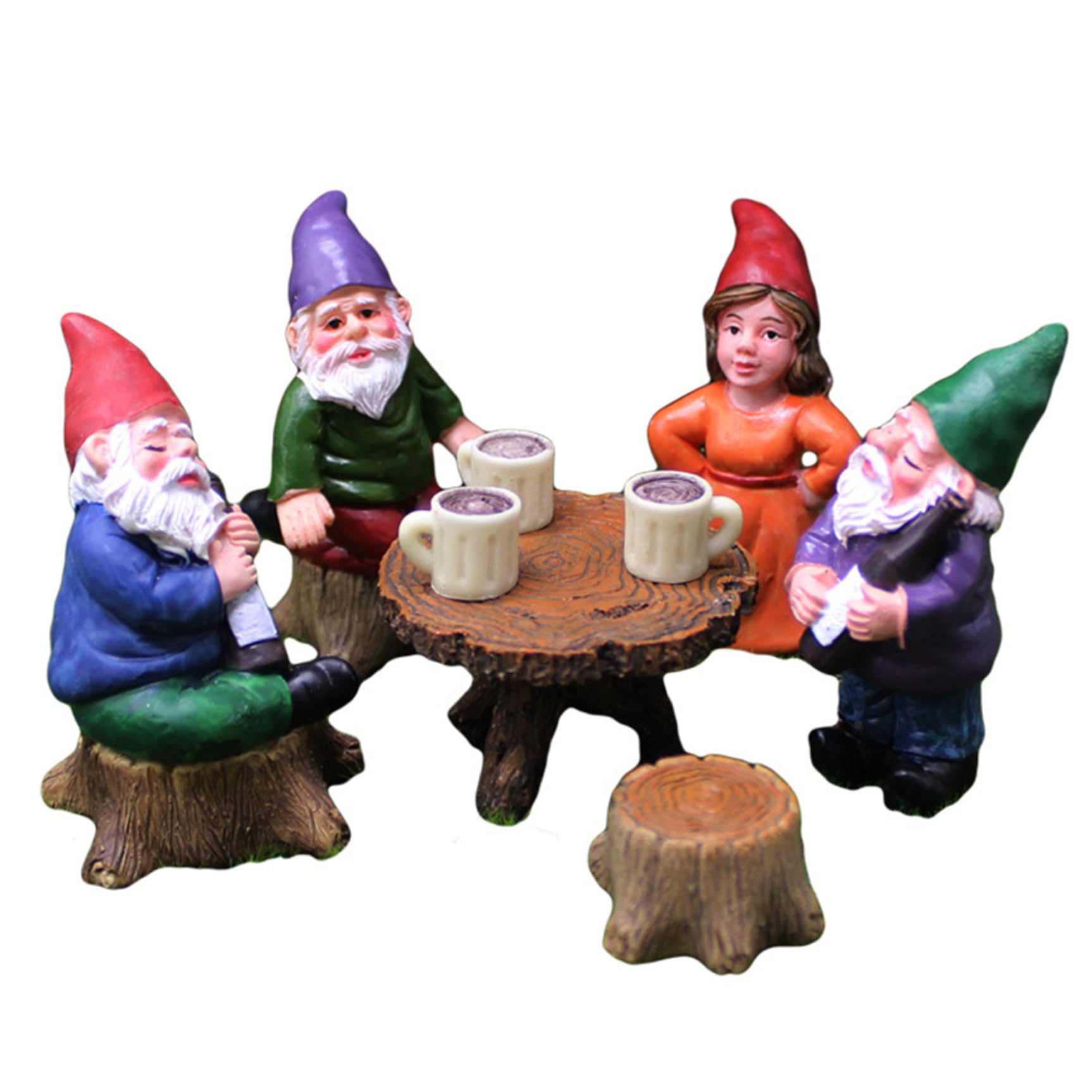Outdoor Statues|Garden Gnomes 6Pcs/Set Cute Realistic Gnome Figurines Resin Gathering Gnome Statue with Stool and Table Collectible Gnomes Decorations for Yard Garden Outdoor