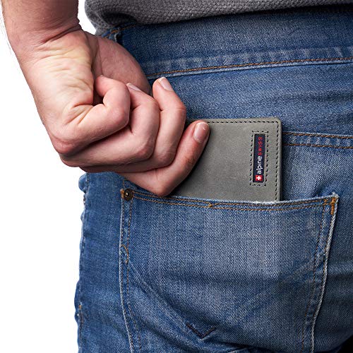 Image of Alpine Swiss Connor Executive Bifold Wallet | Business Passcase for Men | Premium Leather | Dual ID Windows | RFID Blocking | Gift Box Included Nubuck Gray