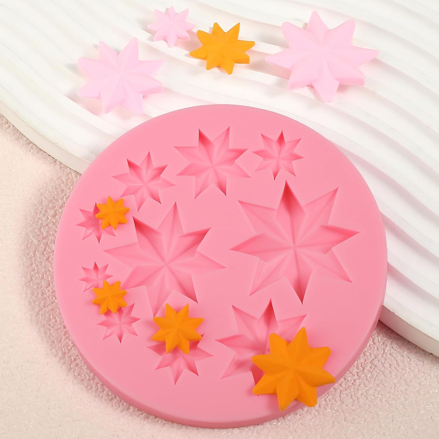1 Pcs Octagonal Star Fondant Mold, Various Sizes of Star Chocolate Silicone Mold, for Cupcake Toppings Cake Decoration Cookies Candy Sugar Craft Dough Chewing Gum Clay Resin Plaster