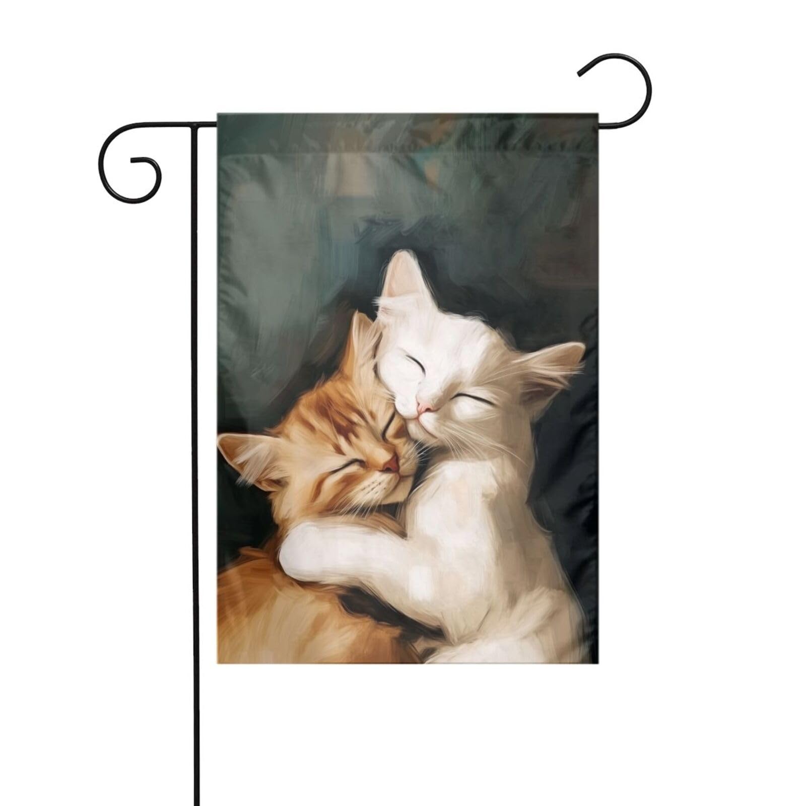Two Cat Hugging Emerald Green Aesthetic Garden Flag 12x18 Vertical Double Sided Farmhouse Holiday Outside Decorations Yard Flag
