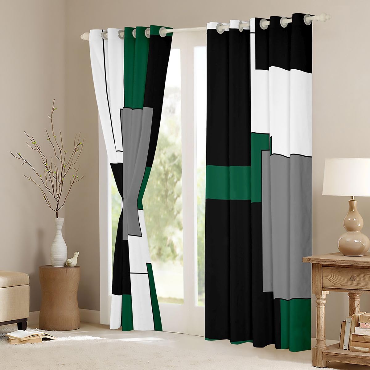 Loussiesd Trattamenti per finestre verde scuro, 2 pannelli W66*L72