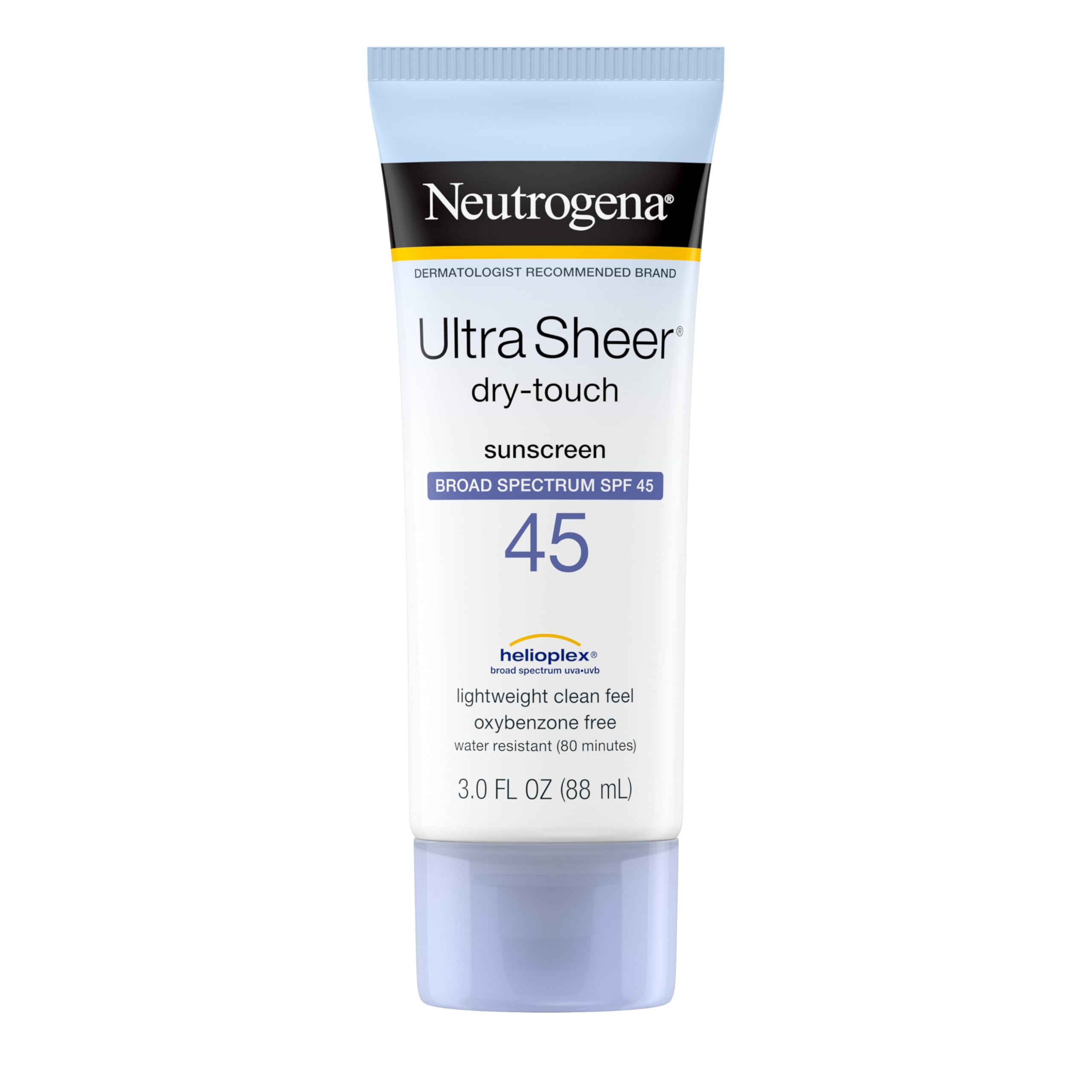 Ultra Sheer Dry-Touch Sunscreen Lotion, Broad Spectrum SPF 45 UVA/UVB Protection, Light, Water Resistant, Non-Comedogenic; Non-Greasy, Travel Size, 3 fl. oz