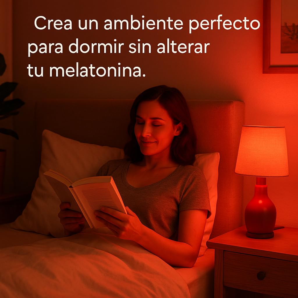 Bombilla Luz Roja Nocturna Melatonina E27 E14 – Pack 2 Bombillas Rojas Sin Luz Azul ni Flicker – Luz Roja Bebé, Lactancia, Descanso y Sueño Profundo