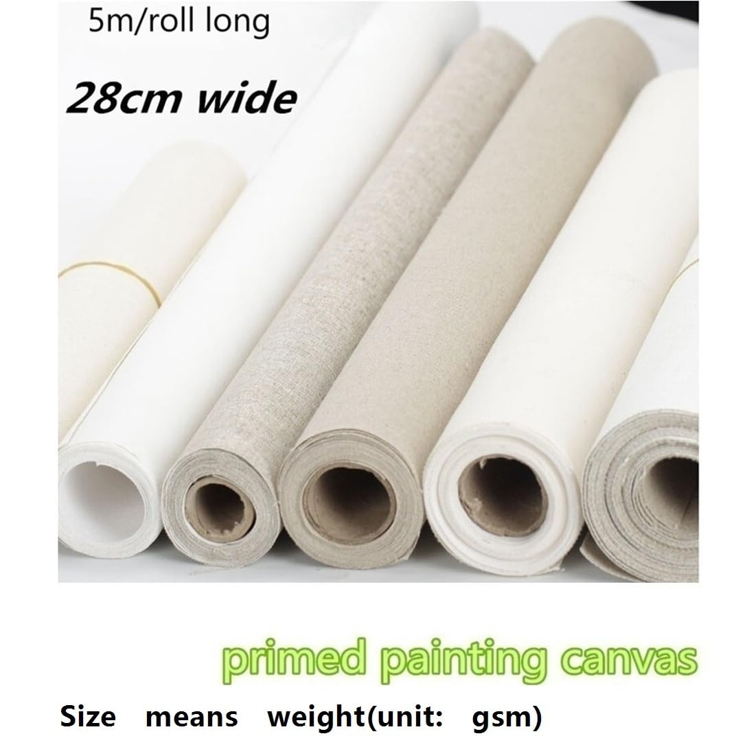 1 rollo de lona de algodón, 0,28 m de ancho, resistente, imprimada, 5 m de largo for pintura al óleo y acrílica.(300)