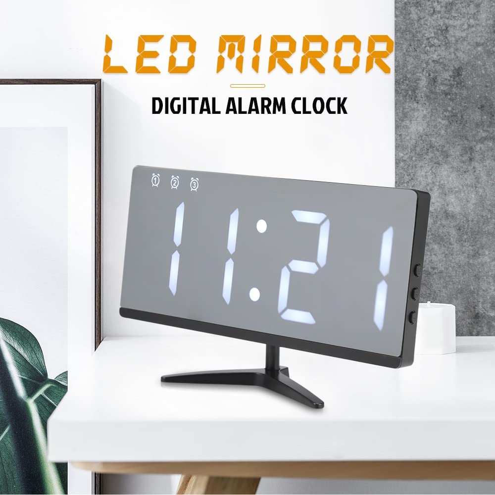 LED Reloj de Alarma Digital Snooze Fecha Tiempo Temperatura Ciclo Pantalla Brillo Ajustable