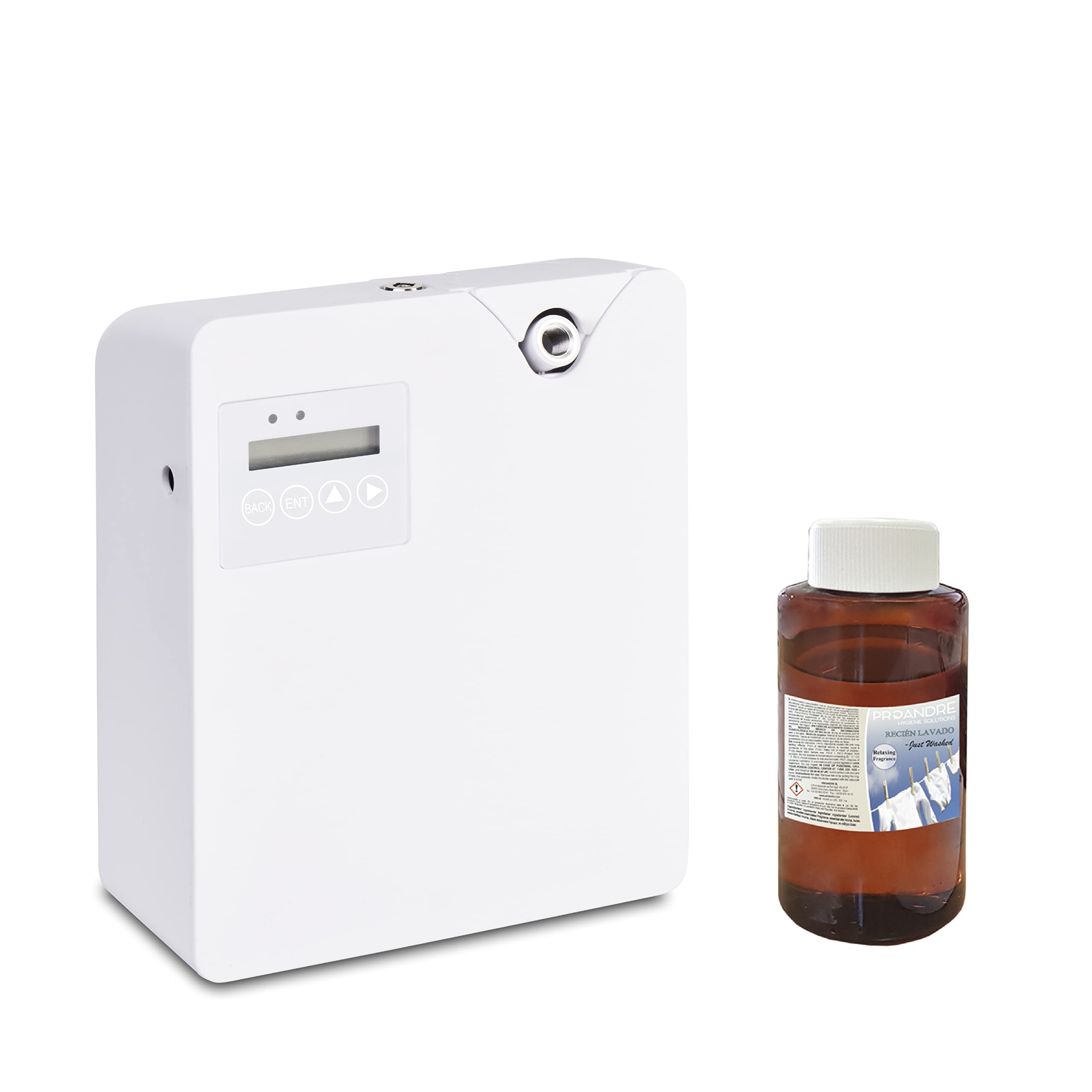 Nebulizador Ambientador Profesional + carga de 250ml con aroma a Recién Lavado, difusor de aromas, programable
