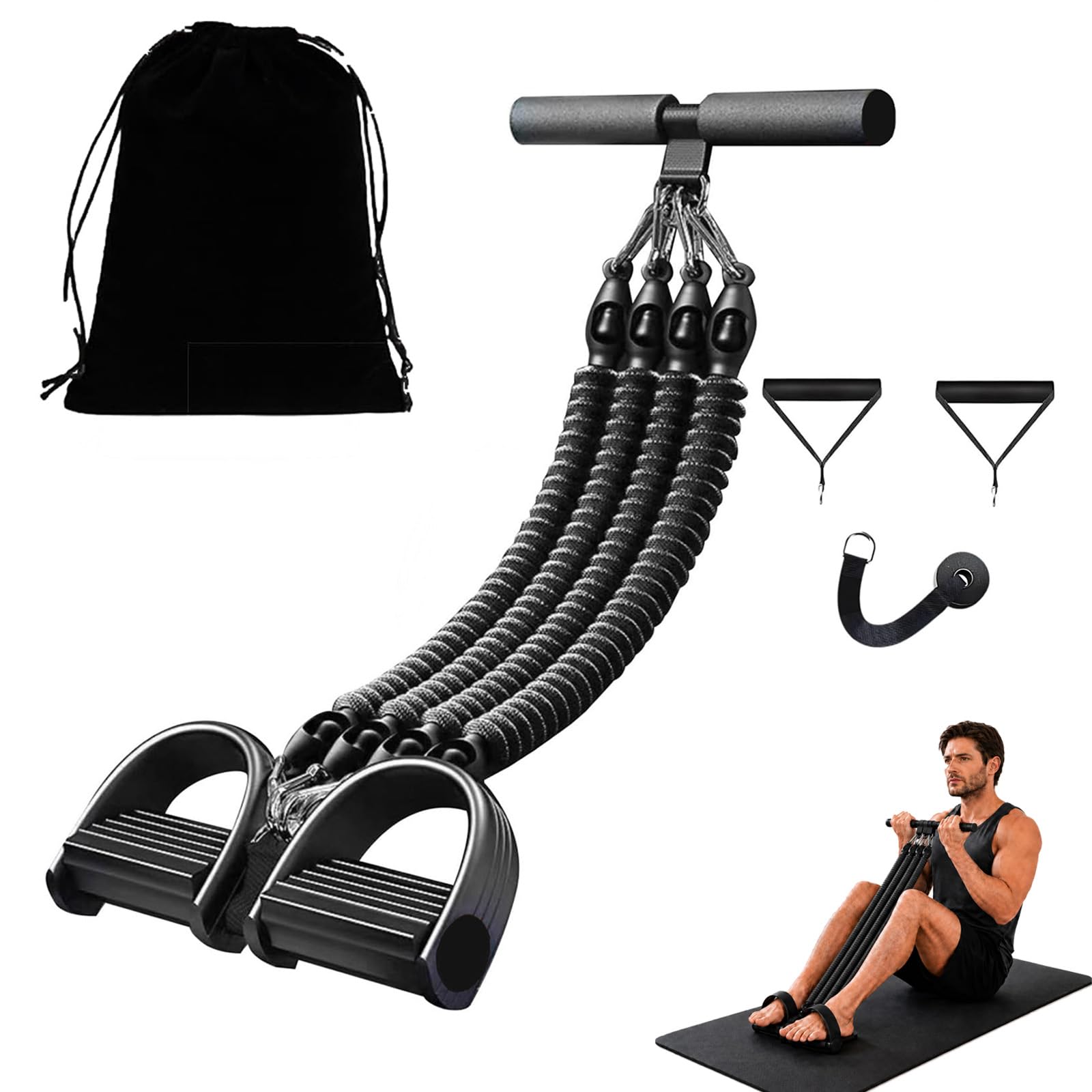 LMSAWK Elastic Sit-Up Tension Rope, 100 Lbs Resistance Band, 4 Tube Pedal Ankle Puller, with Rubber Handles, for Full-Body Workouts, Abs, And Muscle Building