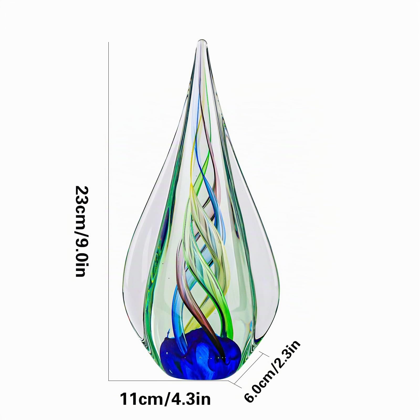 LCCCK Sculpture en Verre Soufflé de 23 cm - Art Abstrait - Statue de Vague de Mer - Décoration d'Intérieur
